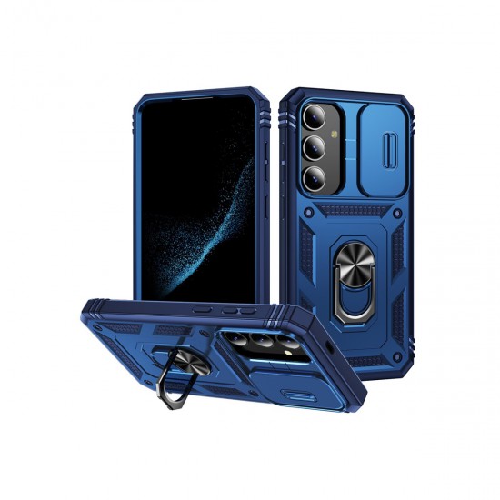 Protector Samsung Galaxy S24 con cubre cámara y anillo color azul